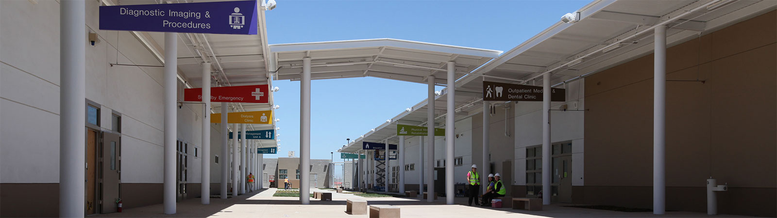 Various medical signs, such as Diagnostic Imaging & Procedures, at a California Correctional Health Care Services (CCHCS) institution